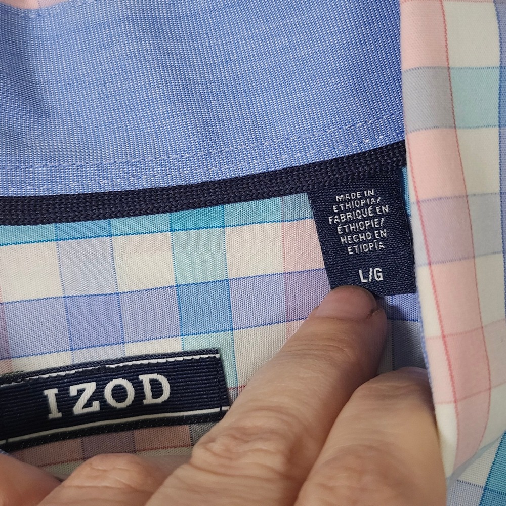 IZOD Mens Long Sleeve Button Down Shirt Plaid Blue Pink White Casual Size L - Picture 4 of 8